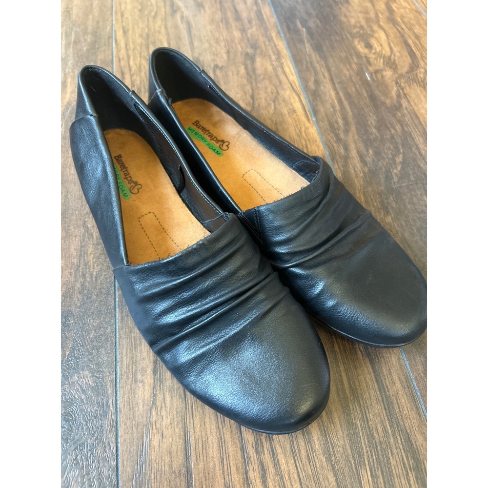 Baretraps Piper Black Womens 10 Ruched Slip On Flats Memory Foam Loafers